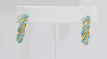 Load image into Gallery viewer, Vintage Faux Gold and Turquoise Bead Hoop Pierced Earring - JD10781