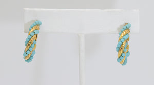 Vintage Faux Gold and Turquoise Bead Hoop Pierced Earring - JD10781