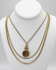 Vintage Signed Goldette Amethyst Intaglio Fob Necklace - JD10624