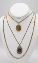 Load image into Gallery viewer, Signed Goldette Locket &amp; Amethyst Triple Chain Necklace - JD10637