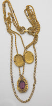 Load image into Gallery viewer, Signed Goldette Locket &amp; Amethyst Triple Chain Necklace - JD10637