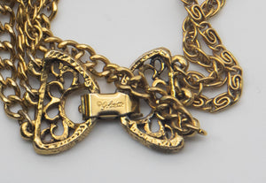 Signed Goldette Locket & Amethyst Triple Chain Necklace - JD10637