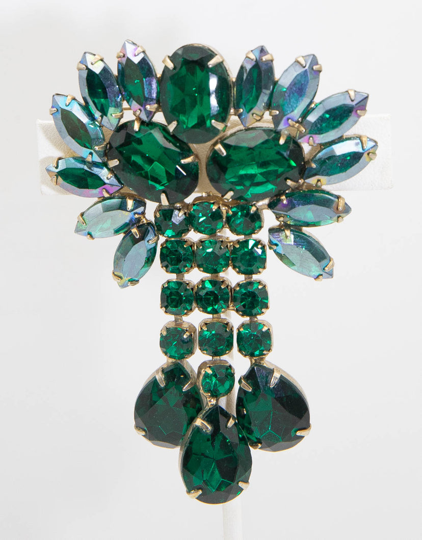 Vintage (Juliana?) Impressive Green Crystal Drop Pin - JD10892