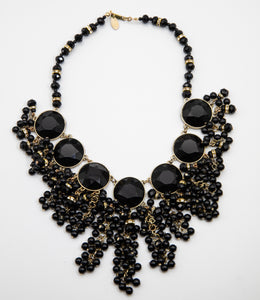 Vintage Miriam Haskell Black Glass Bib Necklace  - JD10610