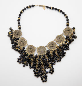 Vintage Miriam Haskell Black Glass Bib Necklace  - JD10610
