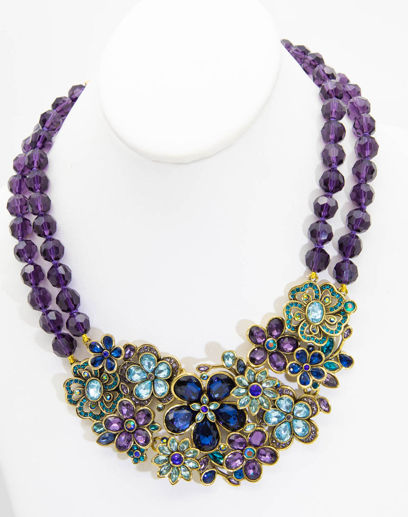Stunning Signed Heidi Daus Purple Glass Flower Necklace  - JD10810