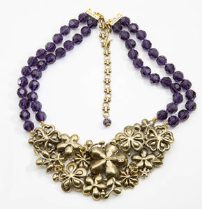 Stunning Signed Heidi Daus Purple Glass Flower Necklace  - JD10810
