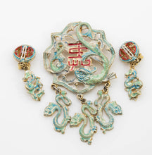Load image into Gallery viewer, Vintage Signed Hobe Chinese Dragon Pin and Earring Set  - JD10914