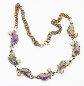 Vintage iridescent Opal Gemstones Necklace - JD10745