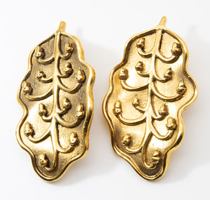 Vintage Signed Isabel Canovas Faux Gold Leaf Earrings - JD10680