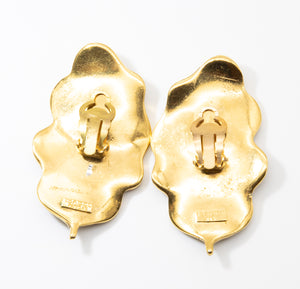 Vintage Signed Isabel Canovas Faux Gold Leaf Earrings - JD10680