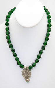 Vintage Signed Kenneth Lane Green Glass Necklace - JD10846