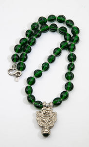 Vintage Signed Kenneth Lane Green Glass Necklace - JD10846