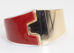Vintage Signed Lanvin Red Enamel Clamper Bracelet - JD10732