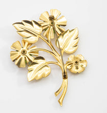 Load image into Gallery viewer, Vintage Golden Flower Spray with Green Stones Pin - JD10937