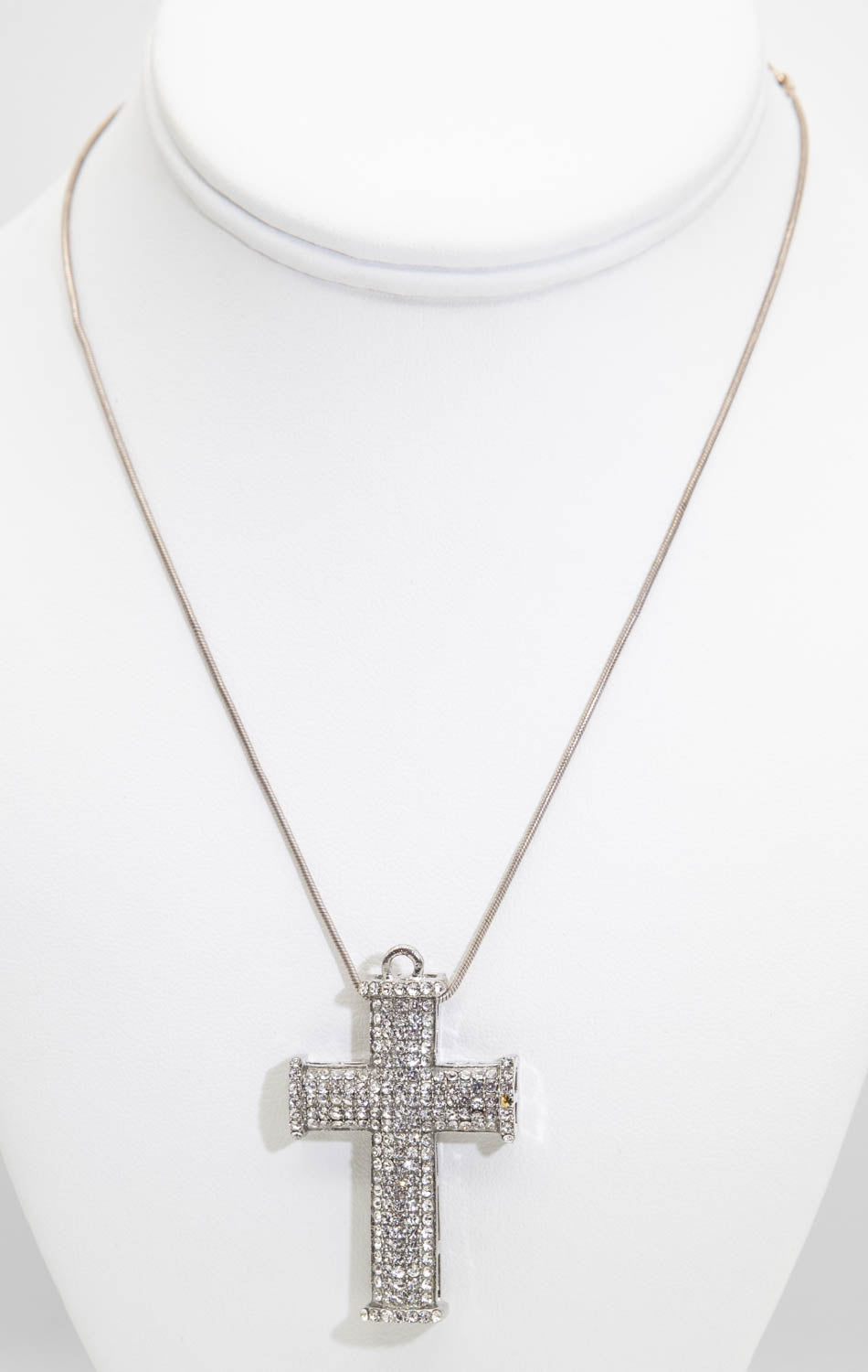 Vintage SS Rhinestone Cross Necklace and Pendant  - JD10795