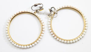 Vintage Hoop White Bead Clip-on Earrings - JD10768