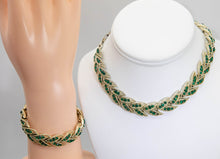 Load image into Gallery viewer, Vintage Signed “Lisner” Green Stoned Faux Gold Bracelet and Necklace Set - JD10975