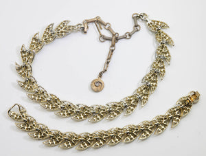 Vintage Signed “Lisner” Green Stoned Faux Gold Bracelet and Necklace Set - JD10975
