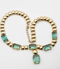 Load image into Gallery viewer, Signed MD Vintage Faux Gold and Green Stone Necklace  - JD10817