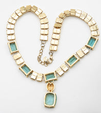 Load image into Gallery viewer, Signed MD Vintage Faux Gold and Green Stone Necklace  - JD10817