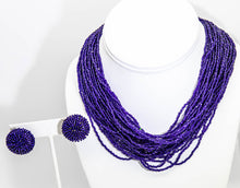 Load image into Gallery viewer, Vintage Small Multi-Bead Blue Necklace and Earring Set - JD10798