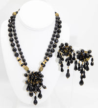 Load image into Gallery viewer, Vintage Signed Miriam Haskell Black Bead Necklace and Earrings Set - JD10898