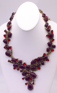 Vintage Oscar De La Renta Long Purple Bib Necklace - JD10573