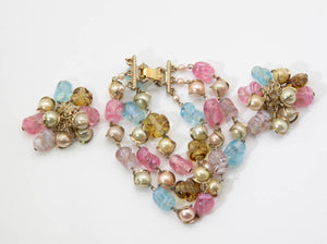 Vintage French Glass Signed VI Bracelet and Earrings set - JD10989