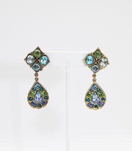 Signed Vintage Poggi Paris Drop Colorful Crystal Earrings - JD10662