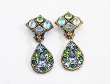 Load image into Gallery viewer, Signed Vintage Poggi Paris Drop Colorful Crystal Earrings - JD10662
