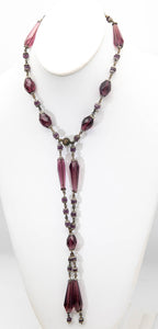 Vintage Deco Amethyst Glass Necklace - JD10929
