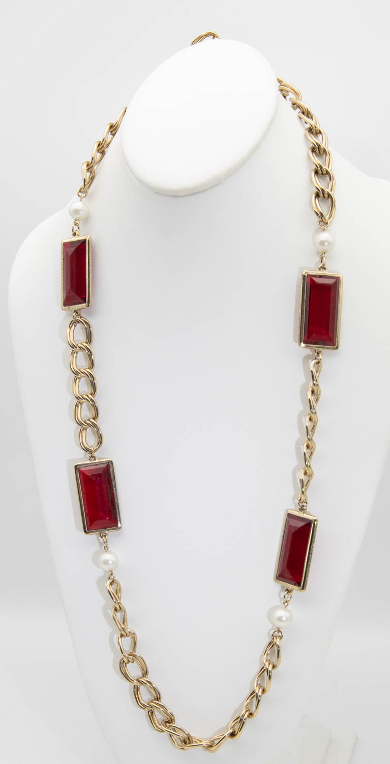Vintage Chanel-Style Red and Faux Gold Chain Necklace - JD10853 – Connie  DeNave's Jeweldiva