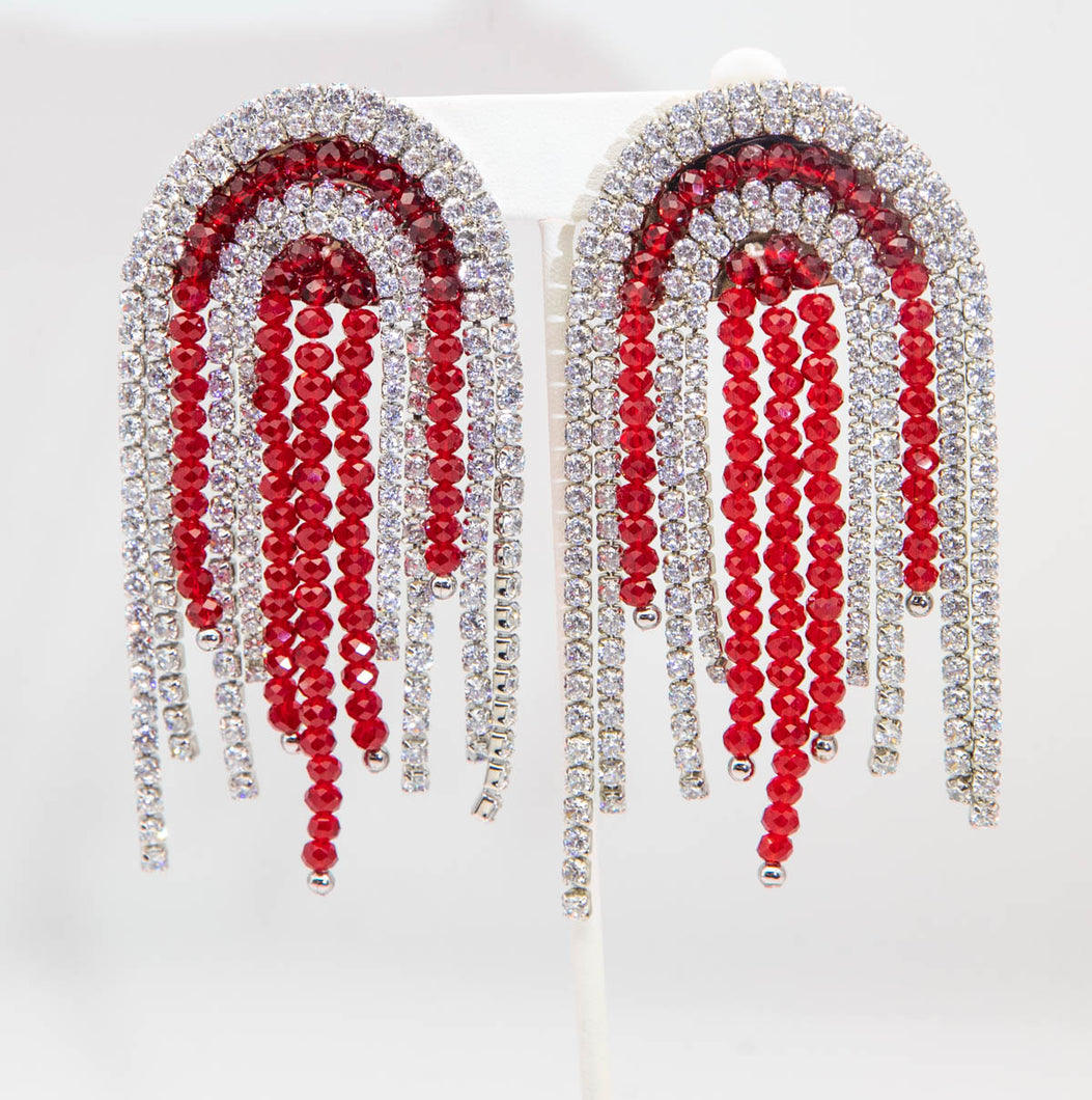 Contemporary Crystal and Red Drop Earring - JD10930
