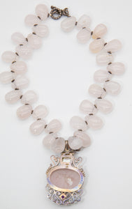 Genuine Rose Quartz & Amethyst Sterling Silver Necklace - JD10698