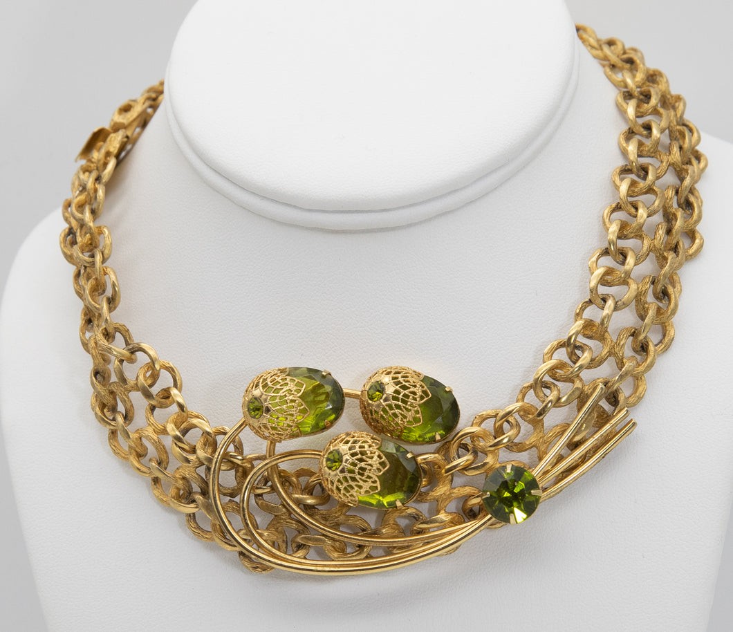 Vintage 1950’s Peridot Glass Link Necklace - JD10701