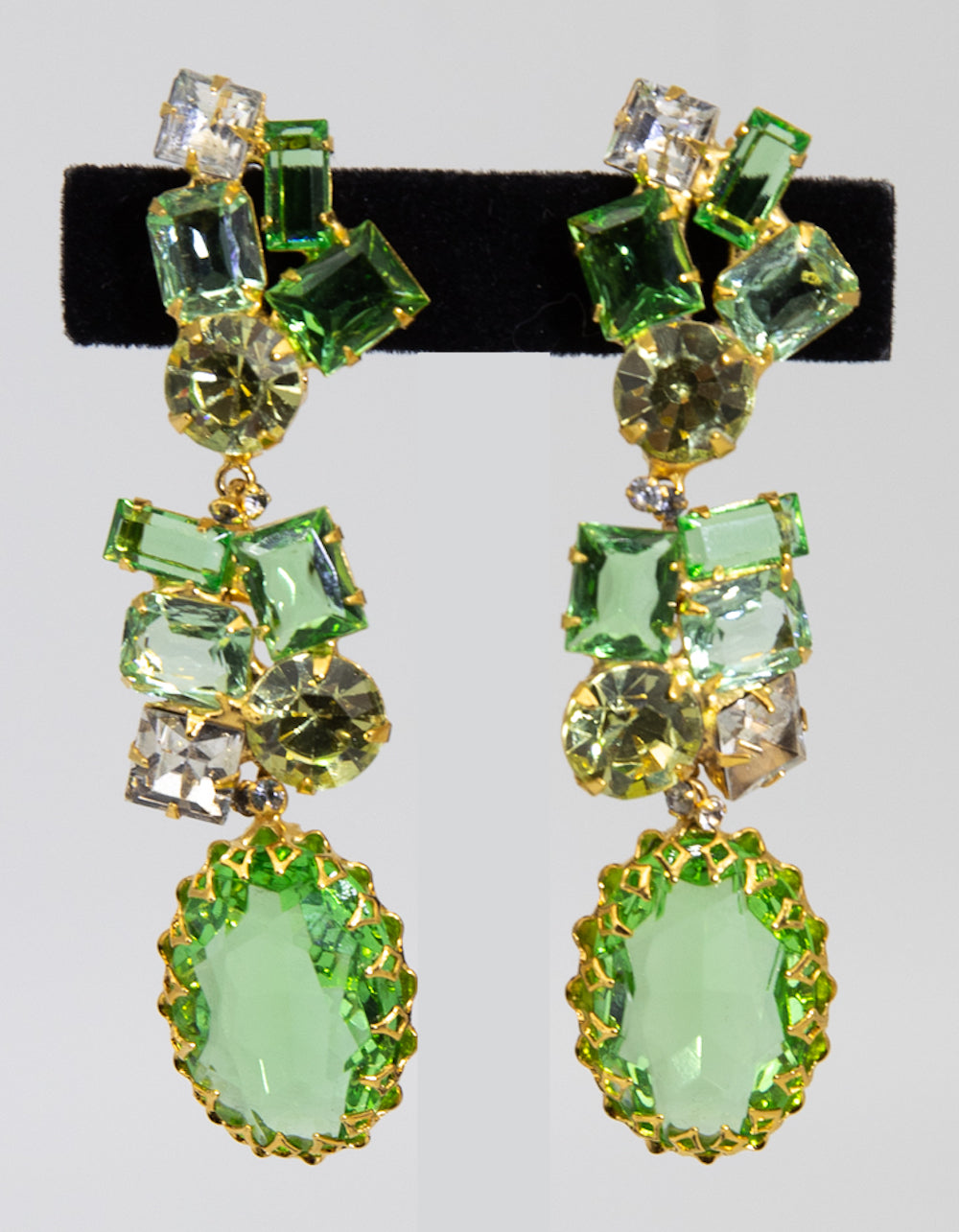 Robert Sorrell One-Of-A-Kind Green Crystal Dangling Earrings -JD10553