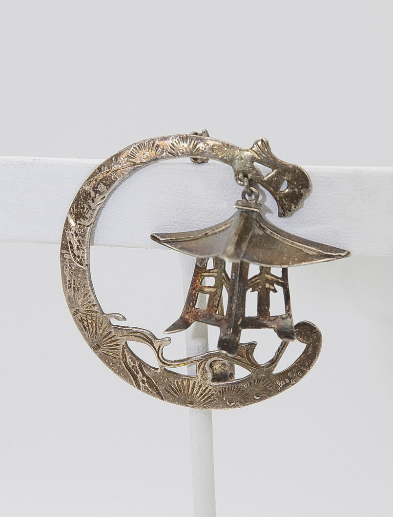 Rare Unusual Sterling Silver Pagoda Pin  - JD10644