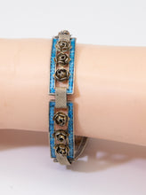 Load image into Gallery viewer, Vintage Hallmark Sterling Silver Rose and Aqua Crystal Bracelet - JD10649