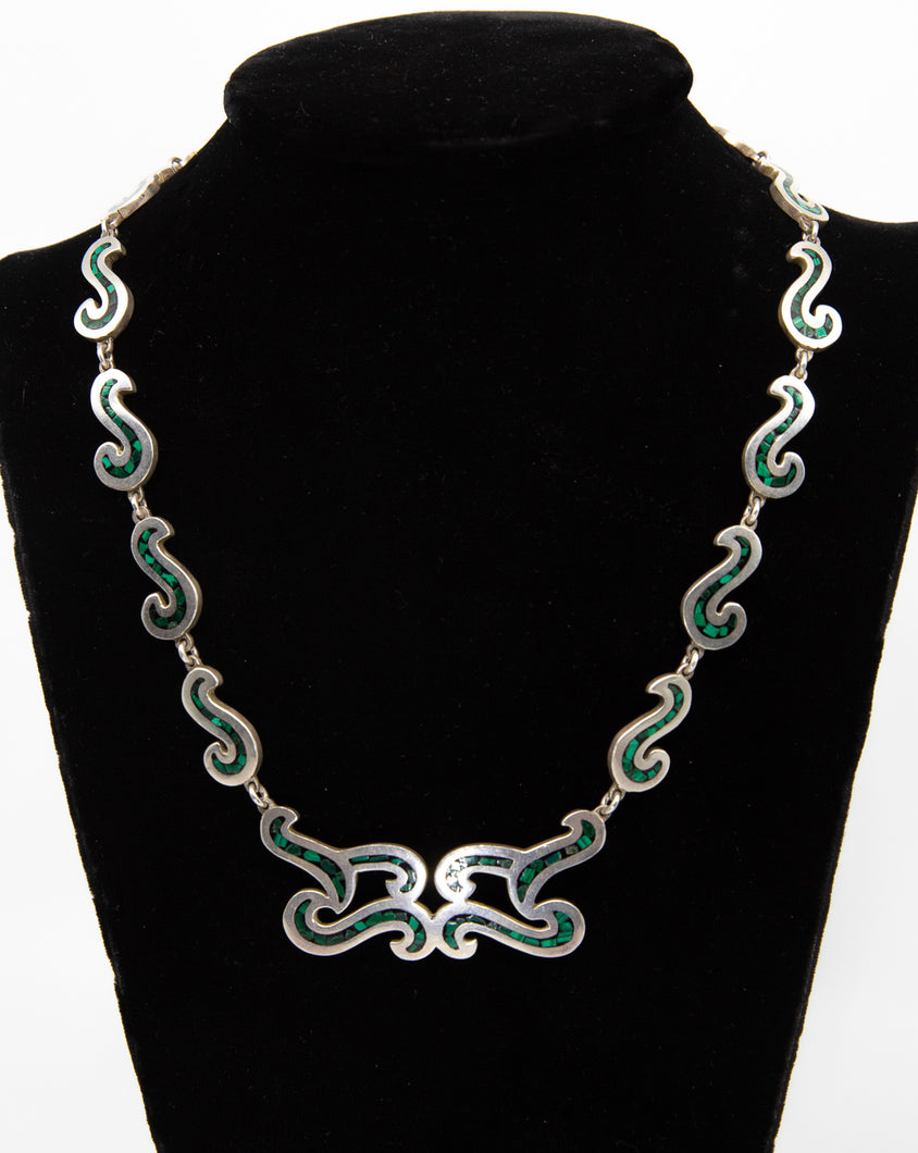 Vintage Sterling Silver and Turquoise Inlay Necklace   - JD10562
