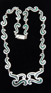 Vintage Sterling Silver and Turquoise Inlay Necklace   - JD10562