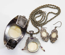 Load image into Gallery viewer, Rare Vintage Asian Faced SS Necklace, Earring and Bracelet Set - JD10824