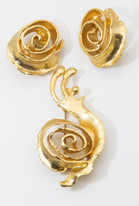 Vintage Golden Snail Pin and Earrings Set - JD10674