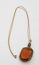 Load image into Gallery viewer, Vintage Gold Chain with Amber-Colored Stone Pendant - JD10957