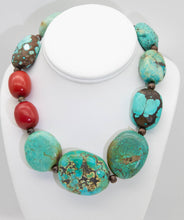 Load image into Gallery viewer, Vintage Sterling Chinese Turquoise and Red Coral Necklace - JD10915