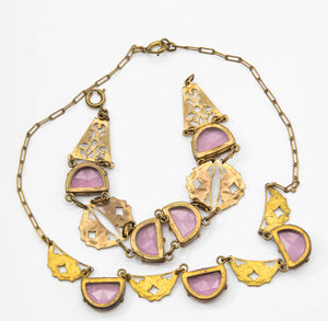 Special Czech Vintage Enameled Glass Necklace and Bracelet - JD10933