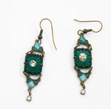 Load image into Gallery viewer, Vintage Deco Czech Glass and Enamel Pierced Drop Earrings - JD10963