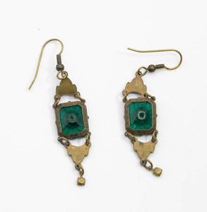 Vintage Deco Czech Glass and Enamel Pierced Drop Earrings - JD10963