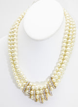 Load image into Gallery viewer, Vintage Deco Three Strands Faux Pearl Necklace - JD10774