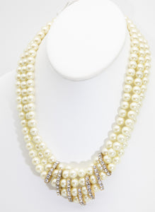 Vintage Deco Three Strands Faux Pearl Necklace - JD10774